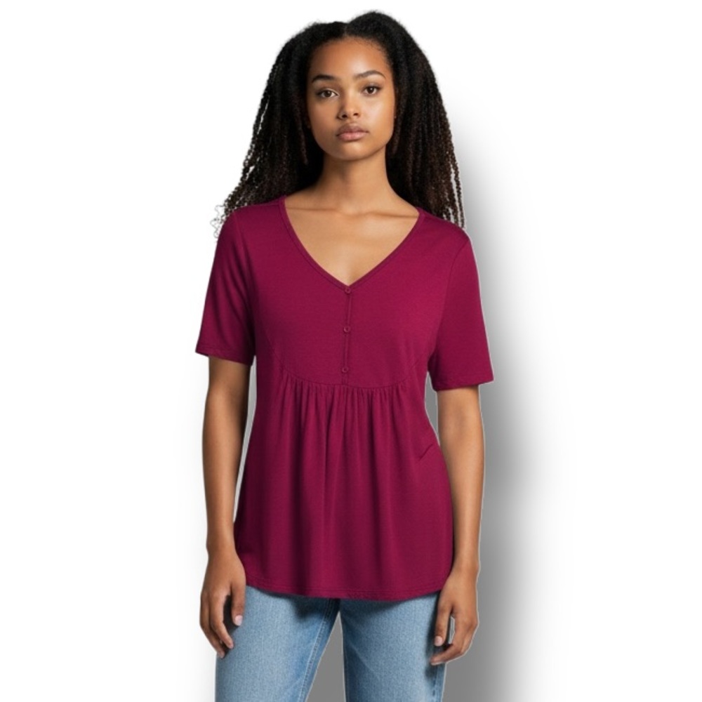 U.Vomade Women’s Babydoll Tunic Top Summer Tunic Top Flowy V Neck Red 1X NWT